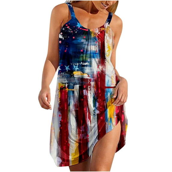 OAVQHLG3B Summer Dresses for Women 4th of July Dress Women's Fashion Casual Round Neck Leisure And Entertainment Sling Digital Print Mini Dress
