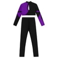 thumbnail image 4 of YiZYiF Kids Girls Athletic Set 2Pcs Sports Gym Suit Outfit Cutout Back Crop Top with Leggings Jogger Set Purple&Black 8, 4 of 5