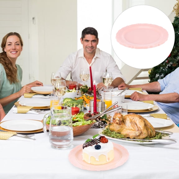 AURARMLET Round Plastic Plates Pink 6Set 7.5In Reusable Tableware
