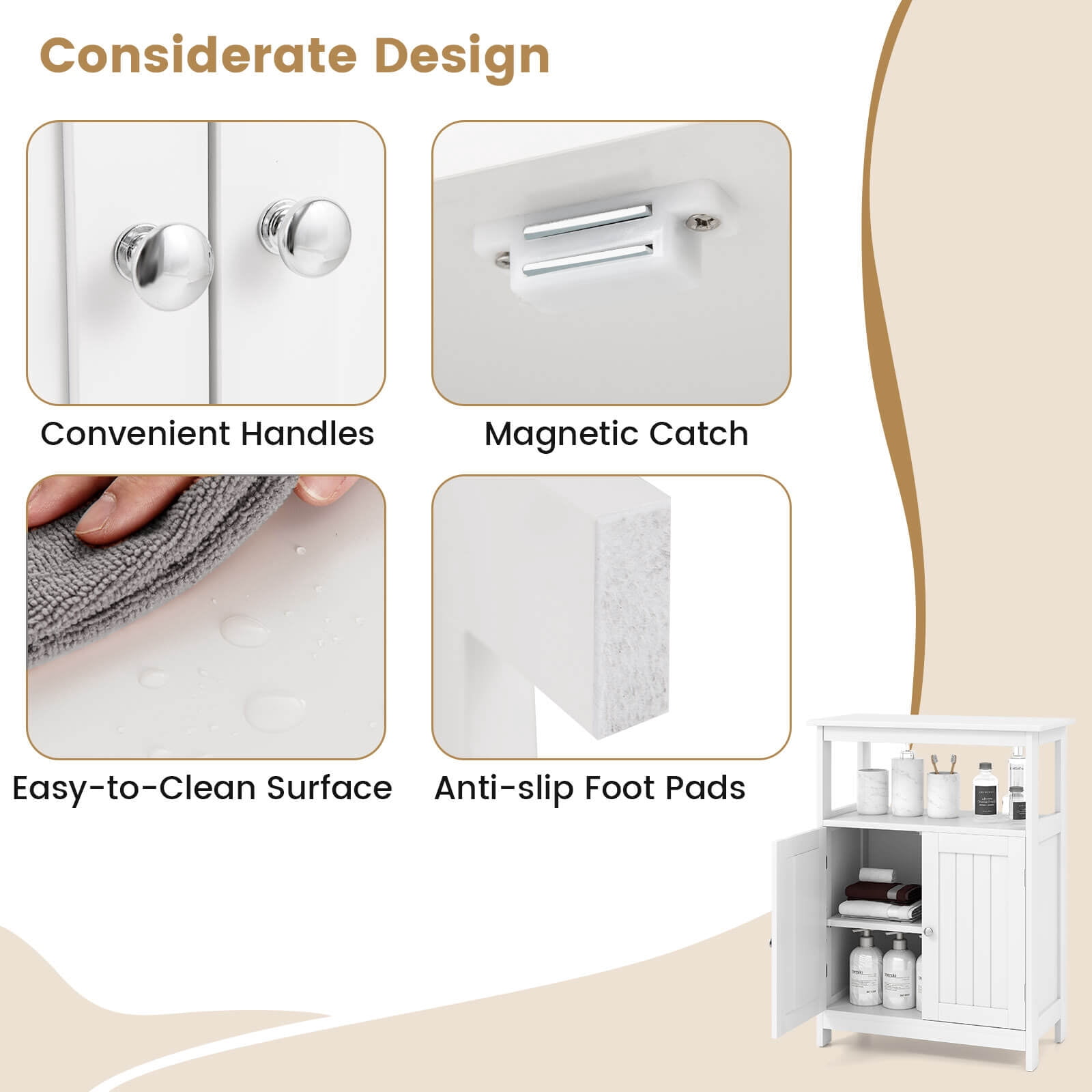 Costway Bathroom Floor Cabinet Freestanding Storage Organizer with 2 Doors Open Compartment White