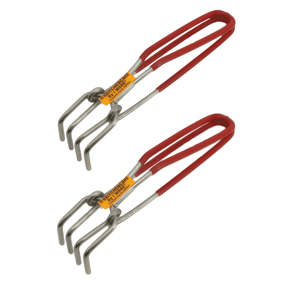 i WARE Stainless Steel Wire Tong Pakkad Utensil Holder, Kitchen Pincers with Grip (21cm) (Red) (Set of 2)