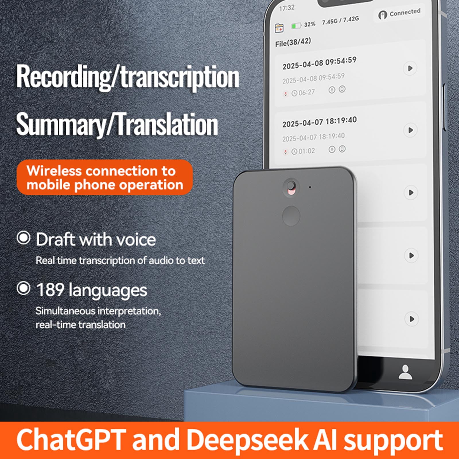 HUISZJ AI Voice Recorder, 80+ Languages Real-Time Transcription Tool, Digital Recording Device