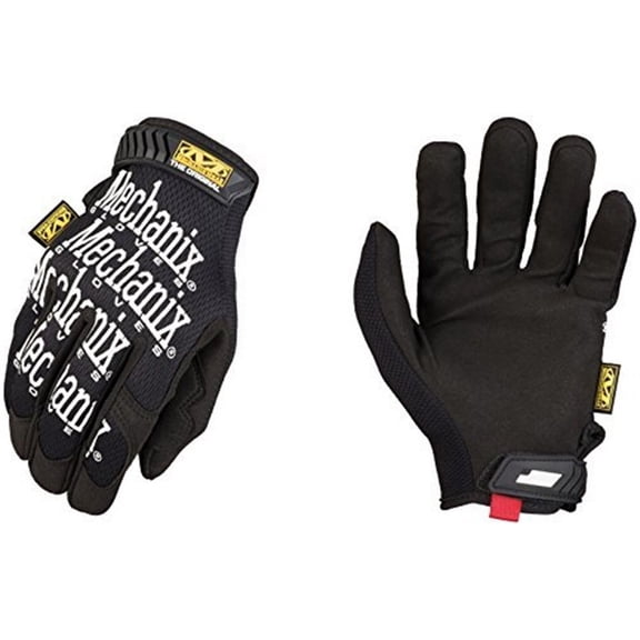 Small Black The Original Full Finger Synthetic Leather Mechanics Gloves With Hook And Loop Cuff, Spandex Back, Synthetic Leather Palm And Fingertips And Reinforced Thumb