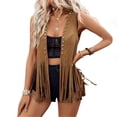 thumbnail image 2 of Women's Western Fringe Vest Sleeveless Faux Suede Cowgirl Jacket 70s Hippie Tassel Trim Open Front Cardigan Outfit, 2 of 7