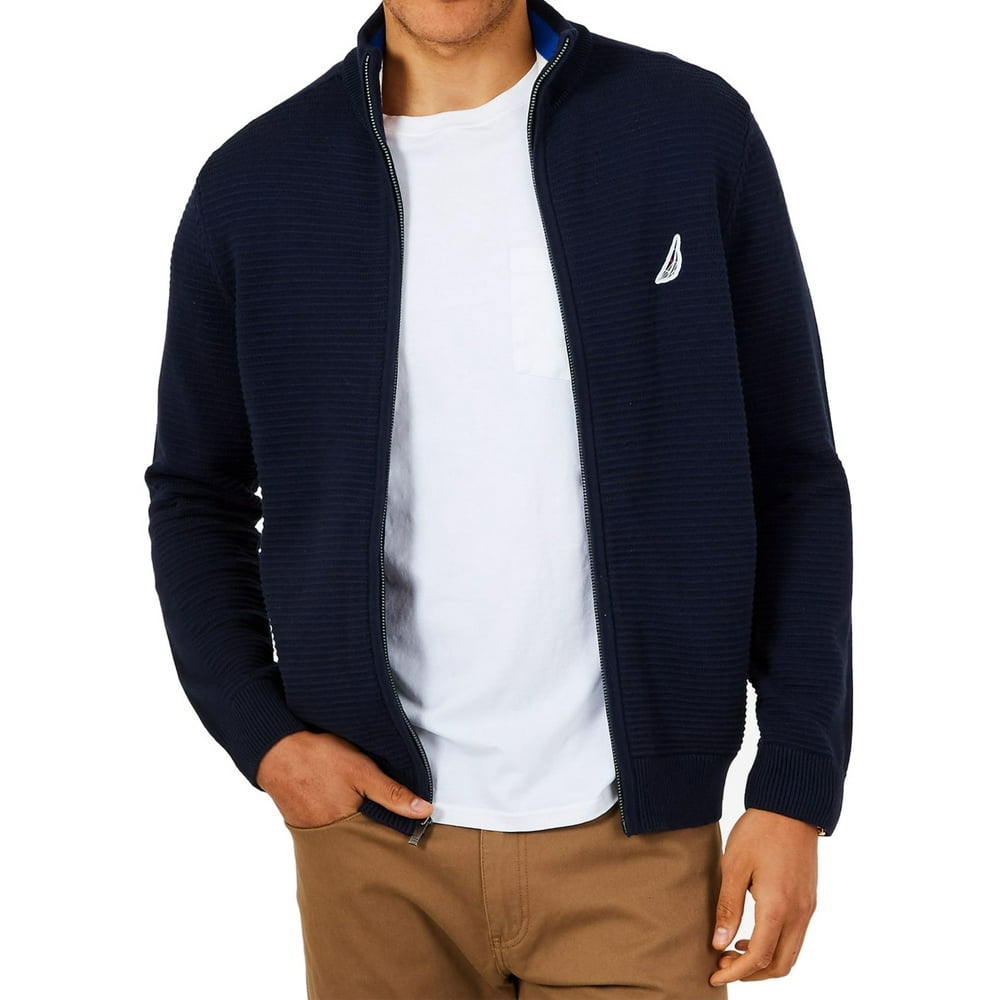 Nautica Mens Sweater Large Full Zip Mock Neck Textured L Walmart