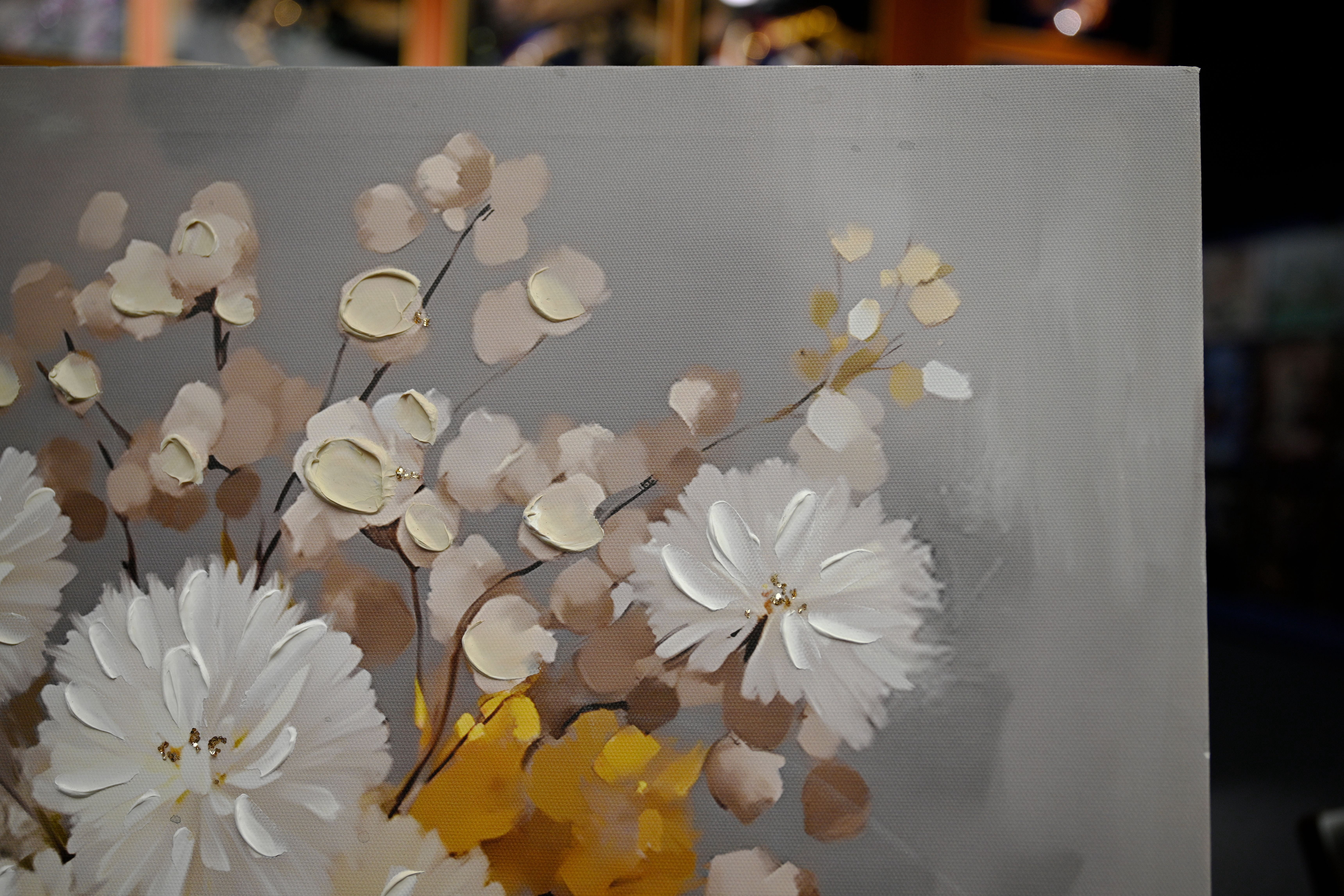 Euroco White Chrysanthemum Glass Vase Canvas Wall Art, Vintage Artwork Country Style Wall Decor Pictures,Botanical Posters Prints for Bathroom Bedroom Decoration,24x24inch
