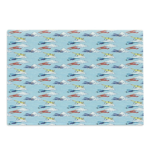Vintage Airplane Cutting Board, Colorful Sketch Style Propeller Airplanes Vacation Transportation Theme, Decorative Tempered Glass Cutting and Serving Board, Large Size, Multicolor, by Ambesonne