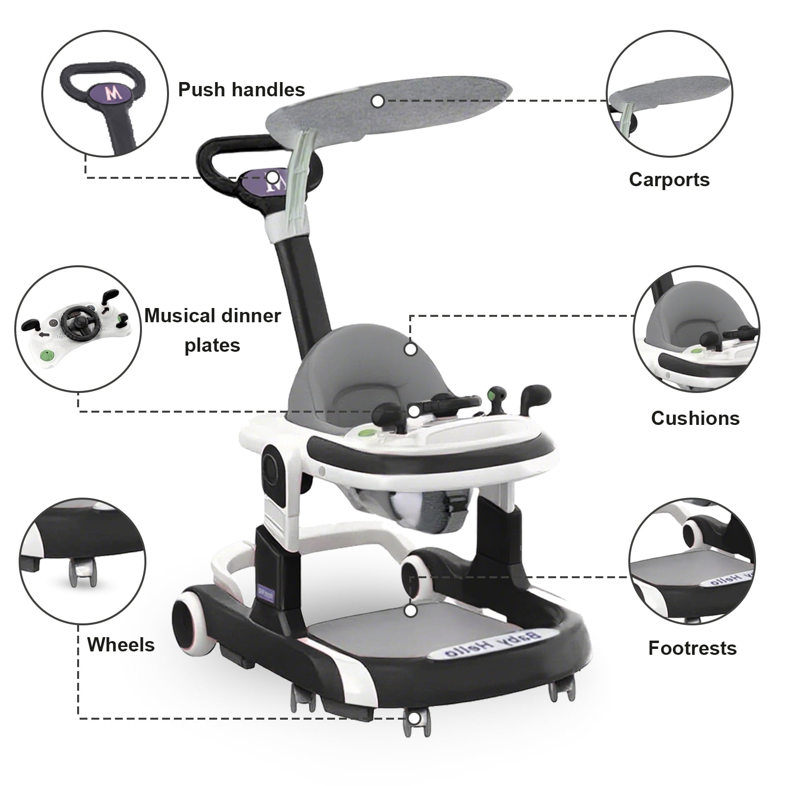 MINGYI 4-in-1 Baby Walker - Multi-functional, Height Adjustable, Foldable Design (Black)