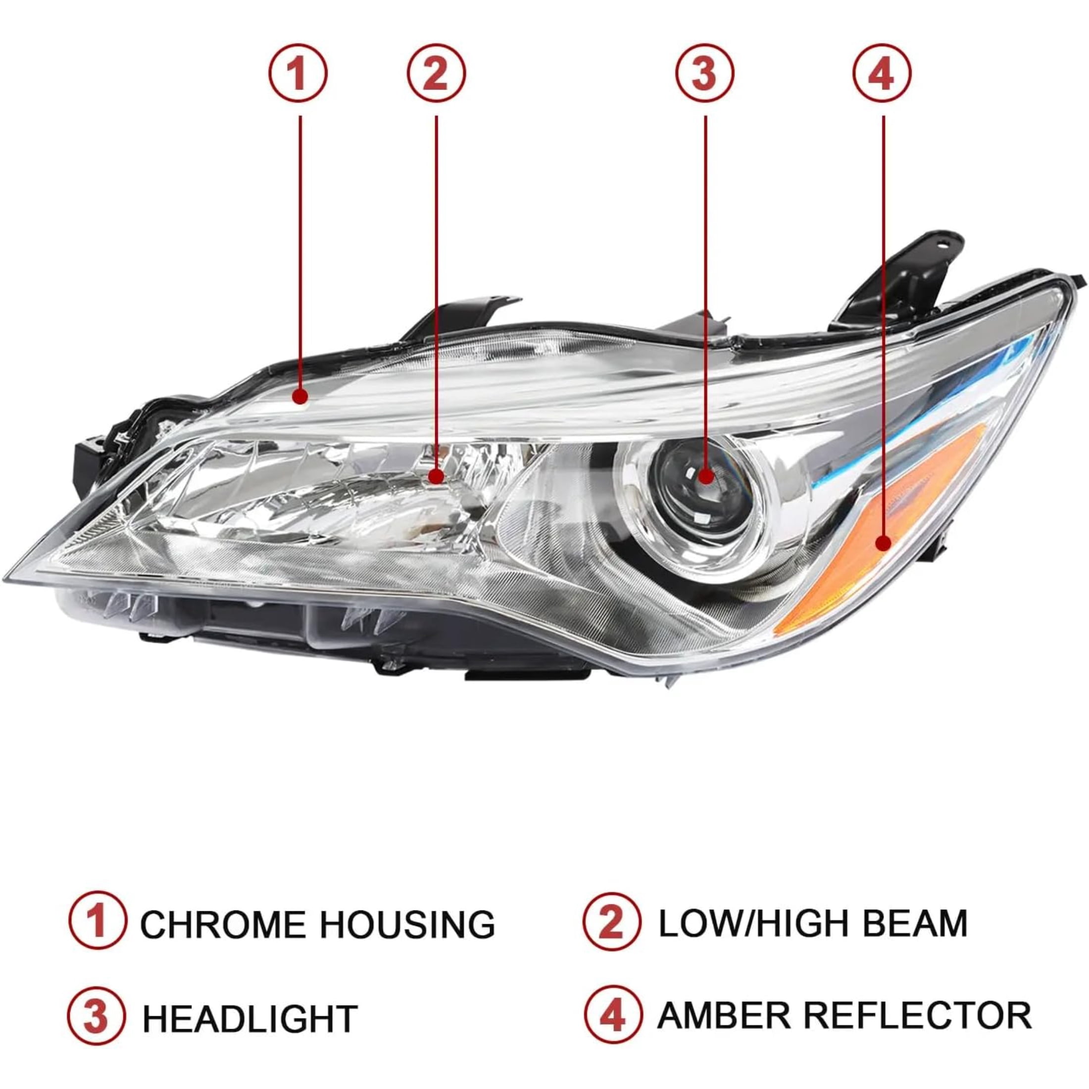 HOUGEET Headlight Fit for Toyota Camry 2015-2017 Left Side Headlamps Assembly Head Light Chrome