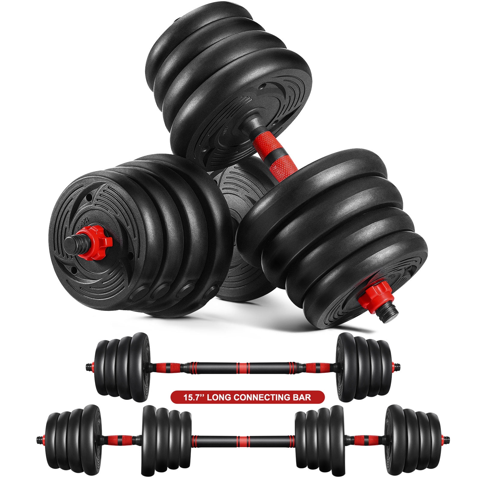 Workout MOVTOTOP Adjustable Fitness Dumbbells Set 2 Pieces/Set Whole Body Training 30KG Free Weights Dumbbells with 15.7 inch Connecting Rod Used As Barbell for Home Gym 