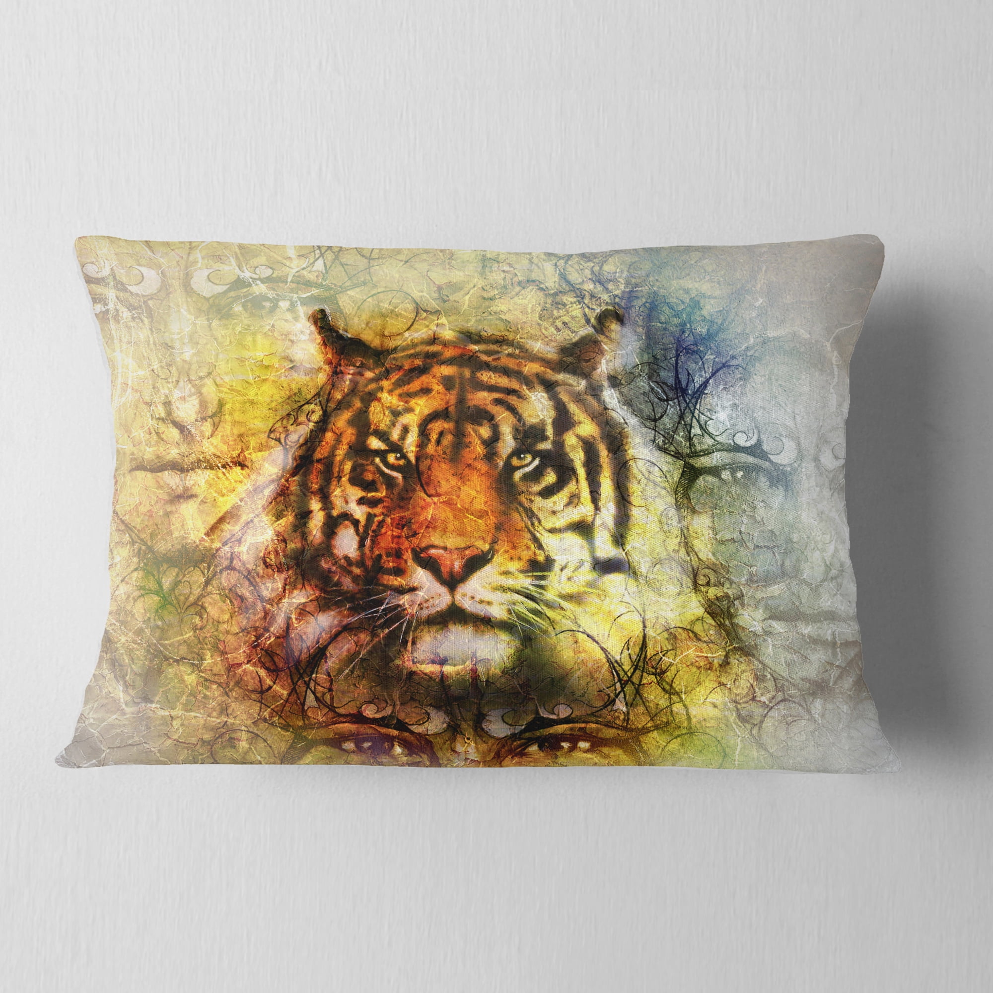 Designart Mighty Tiger with Mystic Face - Animal Throw Pillow - 12x20