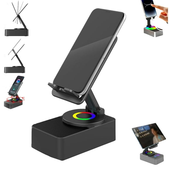 Wireless Bluetooth Speaker with Power Bank, 5 in 1 Phone Speaker Stand, 360 Rotation Phone Bracket HD Surround Sound