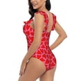 thumbnail image 4 of Haiem Red Love Heart Women's Ruffle One Piece Swimsuits Tummy Control Bathing Suit V Neck Swimwear Slimming for Teen Girls-, 4 of 8