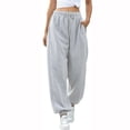 thumbnail image 2 of 2026 Petite Sweatpants for Women Baggy Drawsting High Waisted Wide Leg Sweat Pants Casual Workout Joggers with Pockets Light Gray M, 2 of 6