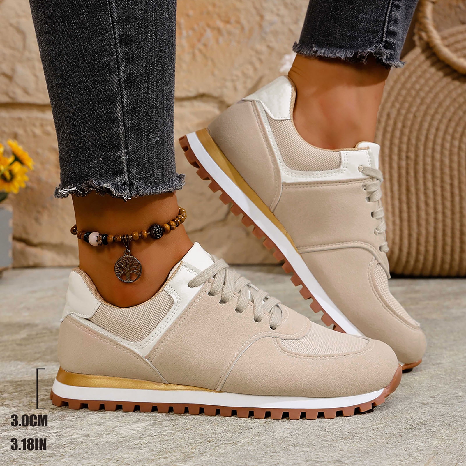 Dakaela Womens Fashion Sneakers 2025 Suede Classic Tennis Running Shoes Lace up Non Slip Trainer Walking Shoes White 9.5