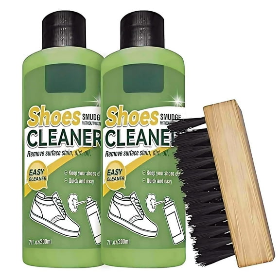 2 Bottles Shoe Cleaner Kit, 14Oz White Shoes Cleaner and 2 Pcs Brush, Sneaker Cleaning Kit Removes Dirt and Stain for White Shoes, Suede, Leather, Canvas, Knit, Boots, Fabric, PU