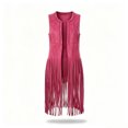 thumbnail image 4 of Women's Faux Suede Fringe Vest Sleeveless Open Front Long Tassel Trim Waistcoat Boho Cowgirl Western Summer Beach Festival Party Gilet Outerwear Hot Pink, 4 of 6