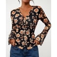 thumbnail image 3 of BTFBM Button Down Shirts for Women Spring Boho Tops V Neck Long Sleeve Blouses Ruched Mesh Fitted Fall Fashion, 3 of 7