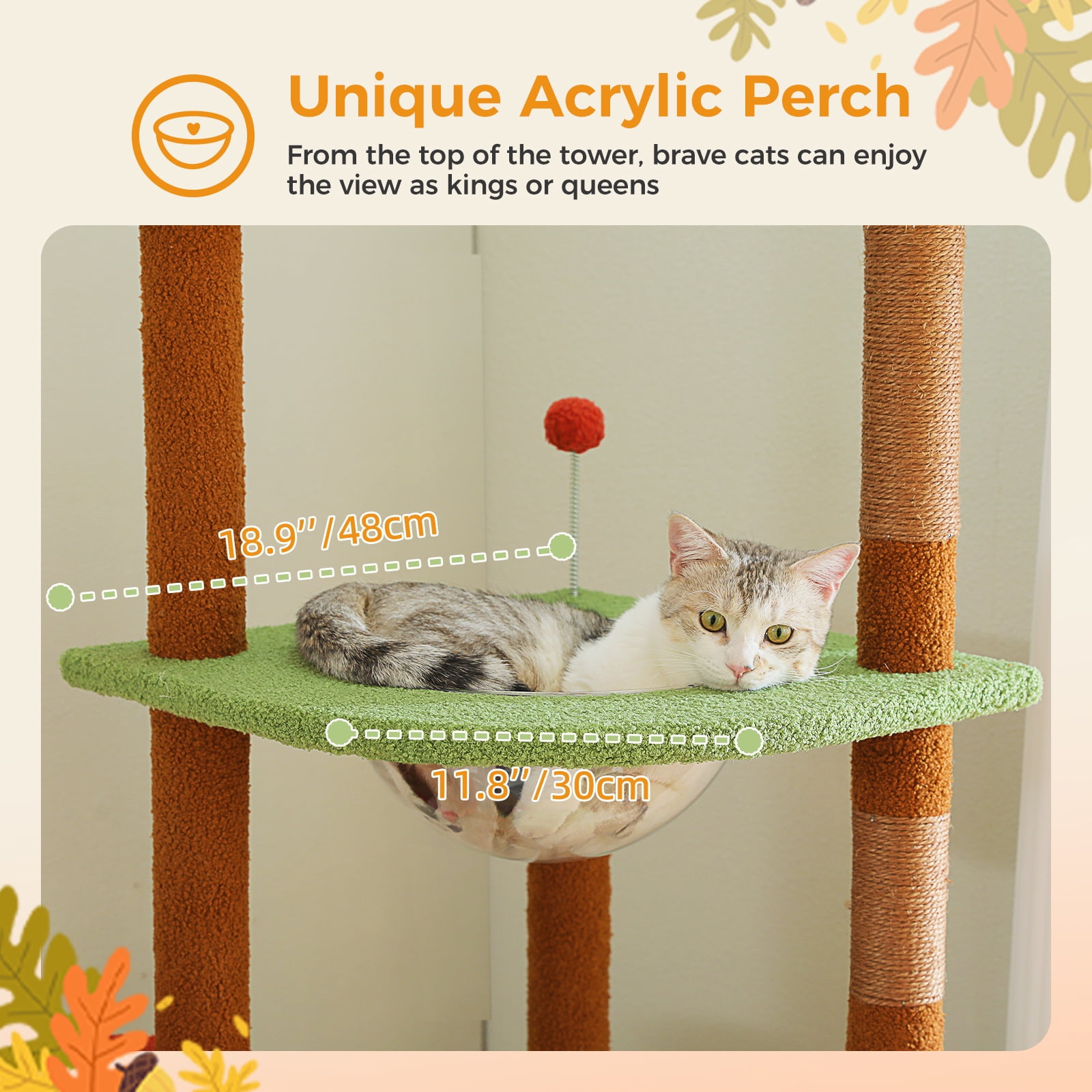 Kadyn 92.9"-101.6" Height Adjustable Cat Tower Kitty Climbing Play House Floor to Ceiling Cat Tree for Indoor with Cozy Cat Condo, Brown