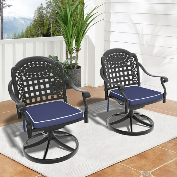 Patio Seating Cast Aluminum Patio Swivel Chair 2PCS With Black Frame and Cushions In Random Colors,Outdoor Seating