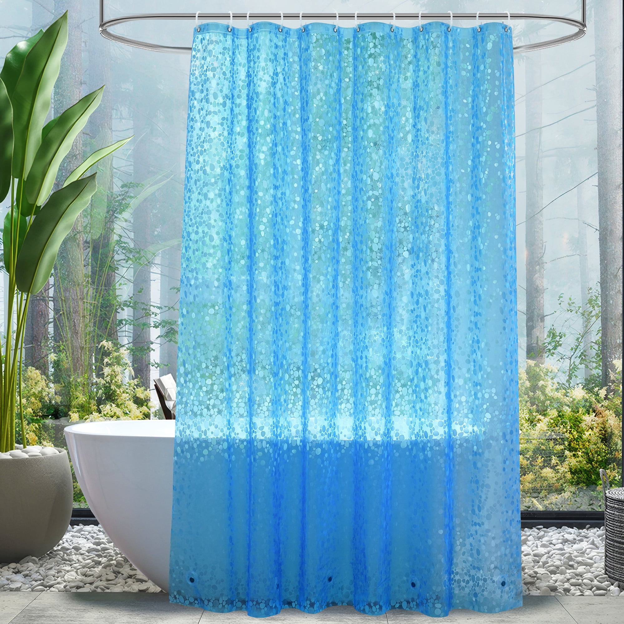 Inosoo Clear Blue Shower Curtain Liner with Pebble Design, 72"x72" Clear Shower Liner for Bathroom, Heavy Duty Waterproof Thick EVA Plastic Shower Curtain，Mold & Mildew Resistant