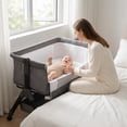 thumbnail image 5 of Baby Bassinet 5 in 1,Baby Bedside Bassinet with DiaperTable, Mosquito Net, Mattress, Storage Layer, Can BeStored in One Button Travel Crib (Beige), 5 of 6