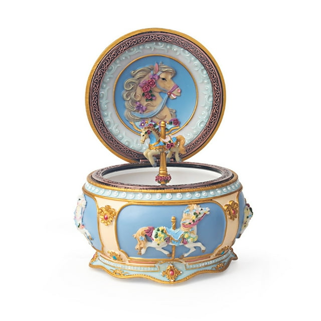 Merry Christmas Luminous Carousel Music Box with Colorful Light Merry-go-round Wind-up Musical Rotating Horse Christmas