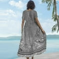 thumbnail image 4 of WTOBBY Women Casual Loose Bohemian Floral Dress Short Sleeve Long Maxi Summer Beach Swing Dress, Flowy for Vacation and Boho Chic,Dark Gray S, 4 of 5