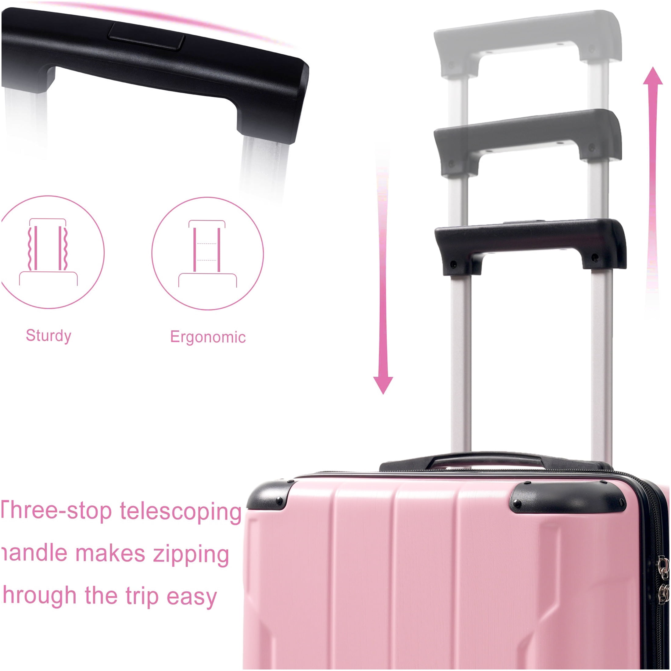 JERFIT 20-Inch Carry On Luggage with TSA Lock, Lightweight Hardshell Spinner Suitcase, 2 Packing Cubes, Pink ABS Cabin Bag for Women & Men