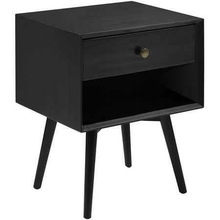 Mid Century Modern 1-Drawer Bedroom Nightstand in Black