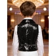 thumbnail image 3 of TiaoBug Boys Sequin Vest Sleeveless Sparkly Slim Fit V-neck Waistcoat Stage Performance Hip-Hop Jazz Dance Top Black 8, 3 of 5