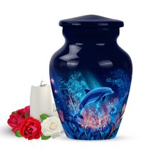 Yatskia Blue Dolphin Urn for Ashes Adult Male, Small Urns for Human Ashes Keepsake, Decorative Urns for Human Ash, (Classic Pack of 1, 3 Inch)