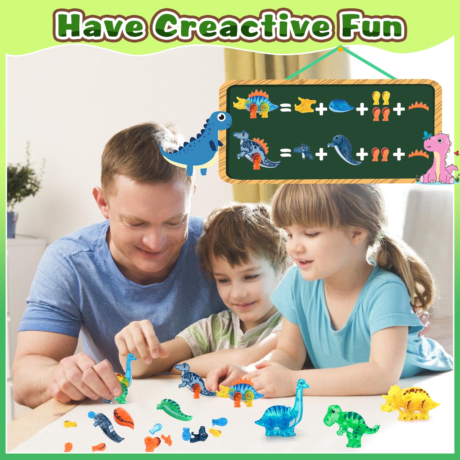 FunMagic Magnetic Tiles Dinosaur Toys 3D Movable Dino Blocks for Kids Toddler Outdoor Sensory Toys, Educational Building Blocks for Boys Girls
