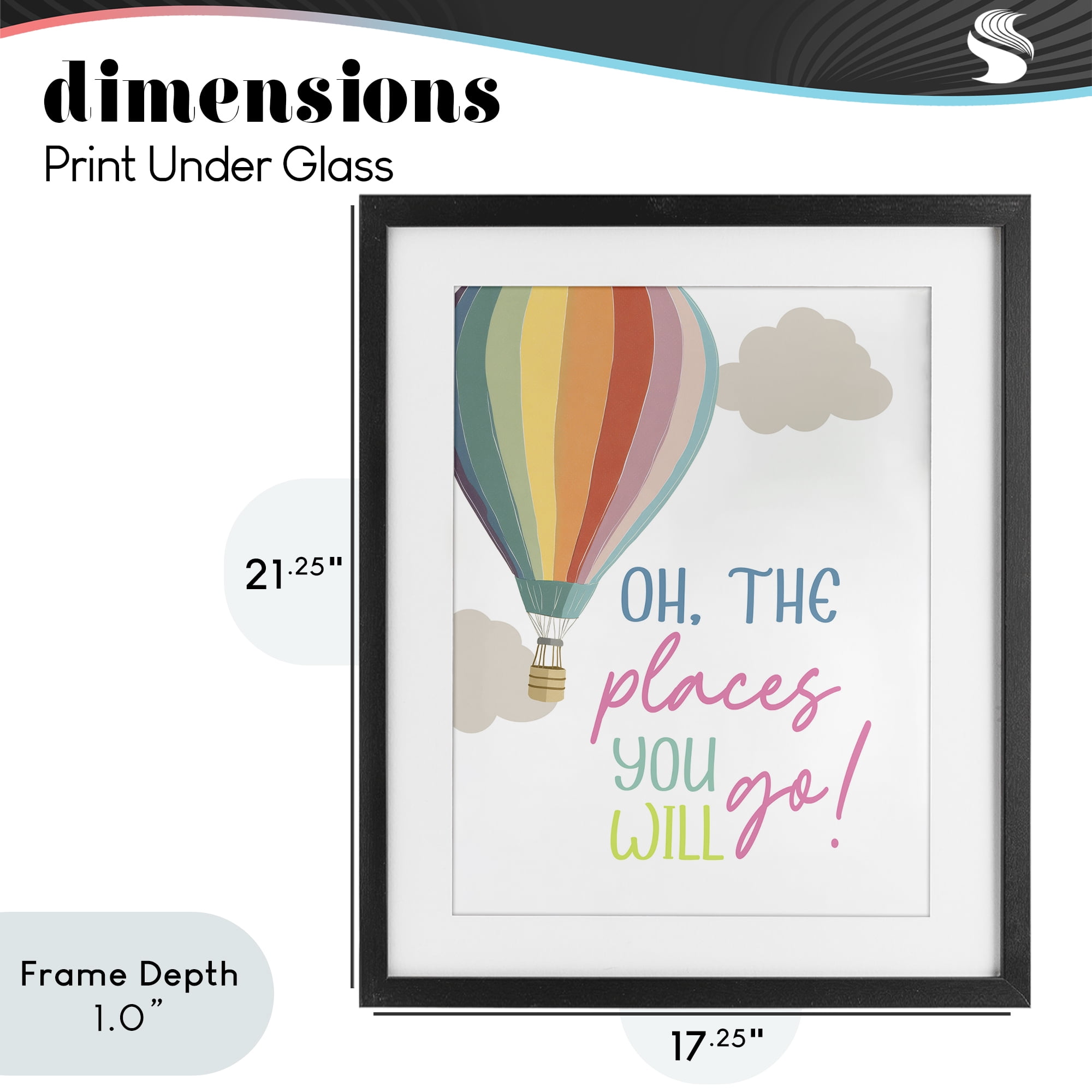 Stupell Industries The Places You Will Go Black Framed Print Under Glass, design by Christine Simpson Art