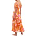 thumbnail image 4 of Xuanfei Women V Neck Short Sleeve Printed Smocked Pleated Layered Flowy Maxi Dress, 4 of 7