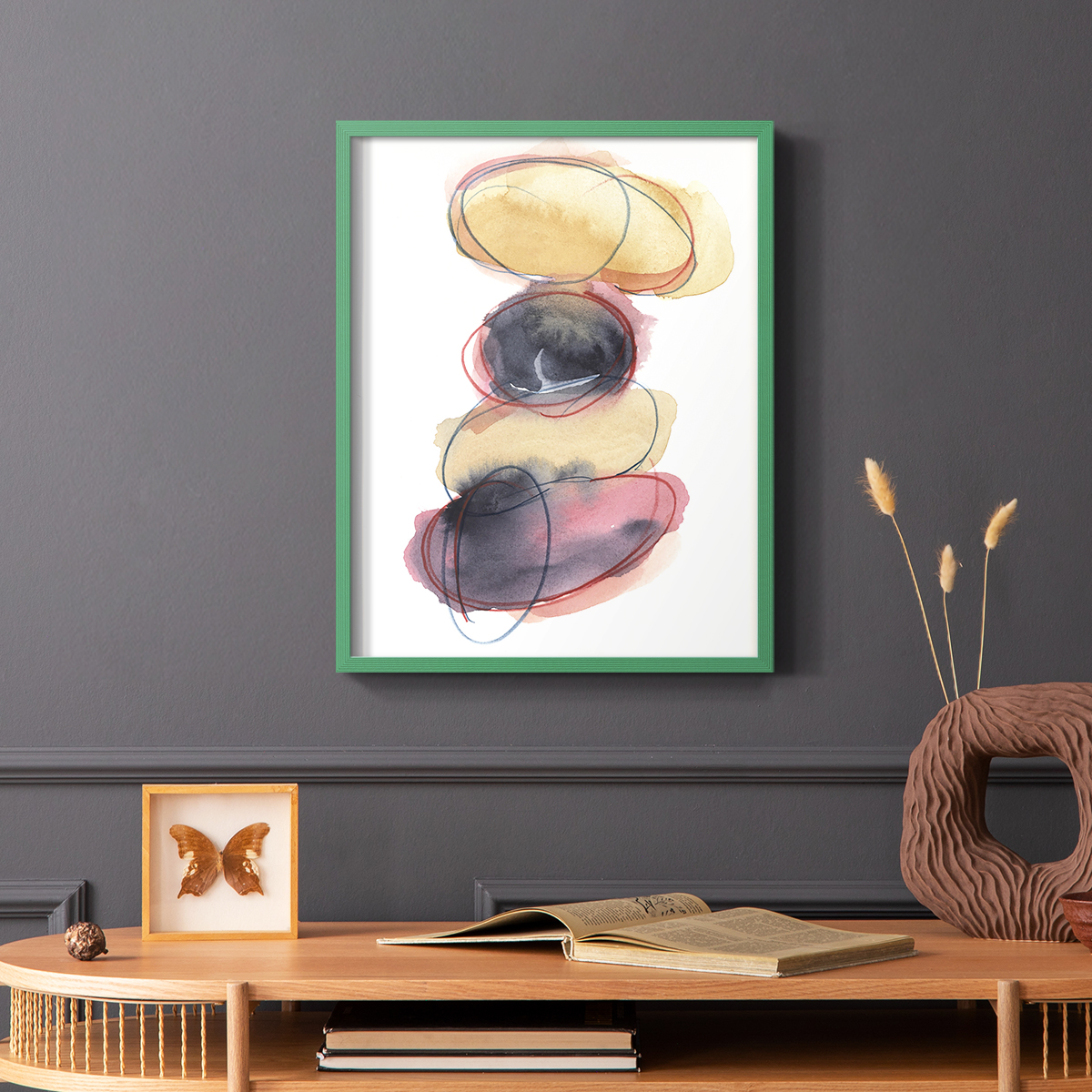 Balancing Act II Framed Print in Green Solid Wood Framed Print No Nail Hanging