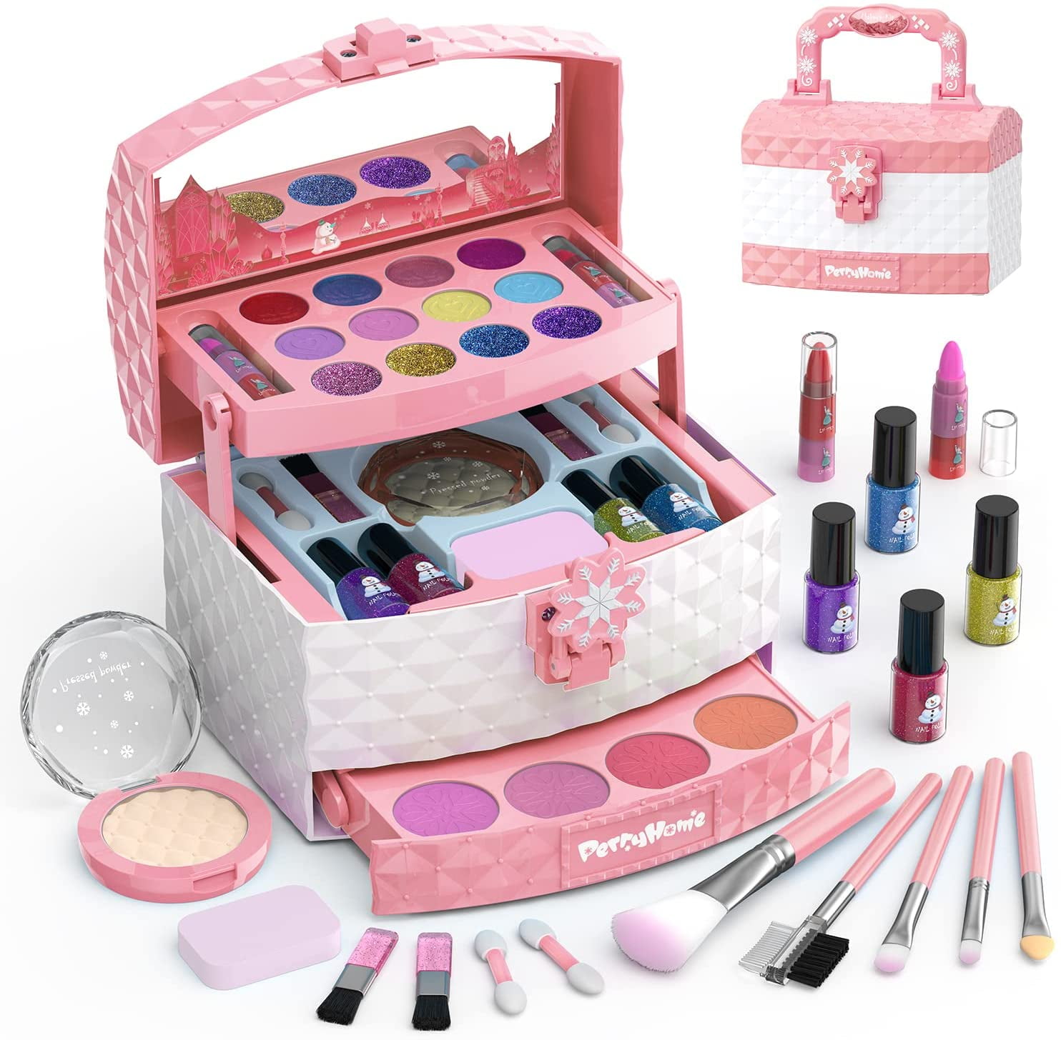 WATTNE Kids Makeup Kit for Girls 35 Washable Real Cosmetic, Safe & Non-Toxic Little Girl Makeup Set, Frozen Makeup Set for 3-12 Year Old Kids Toddler Girl Toys Christmas & Birthday