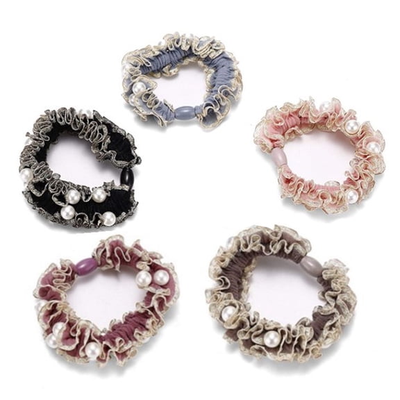 Fine-Worked Pearl Hair Band 10 Pcs,Sweet Hair Scrunchies Studded with Pearls,Lace Elegant hair Scrunchies,Elastic and Durable Fashion Hair Rope,Versatile Ponytail Holder for Women