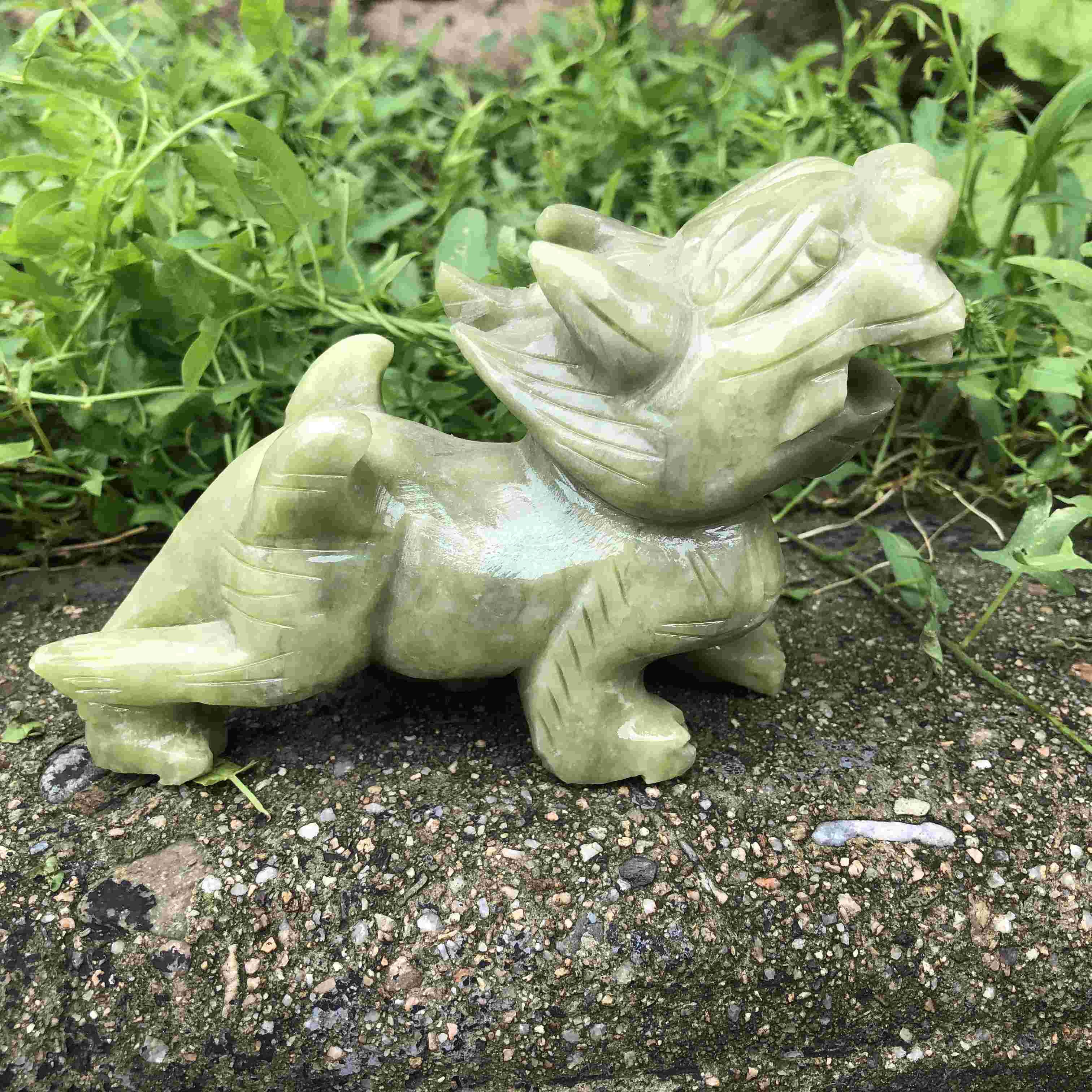 Pair Hand carved Natural green Jade Feng Shui Pi Yao/Pi Xiu statue for Wealth Good Luck Figurine, Collectible Qilin Stone brave troops Beast