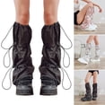 thumbnail image 2 of Women Punk Baggy Stacked Leg Warmers Gaiters with Drawstring Cargo Foot Covers Flared Footless Long Socks Streetwear, 2 of 11