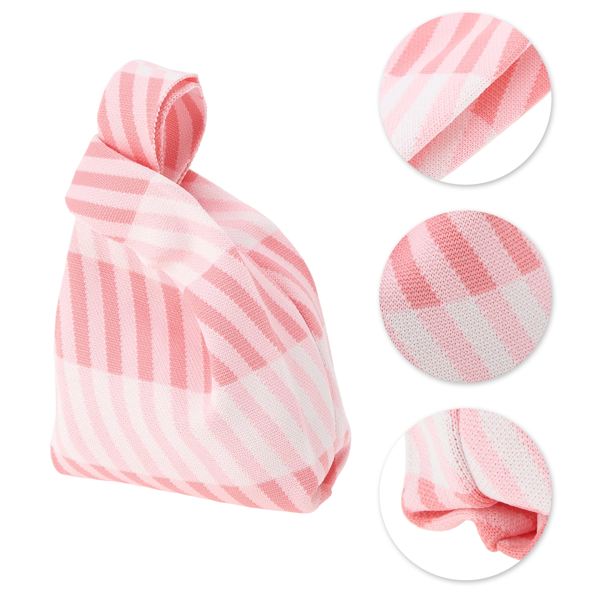Unique Bargains Diagonal Stripes Knitted Wrist Bag Pink Beige 1 Pc