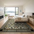 thumbnail image 3 of ODIKA Tan Striped Border Lattice Layout Blocks Banded Lines Farmhouse Ivory Flowing Low Profile Flatwoven for Great Room, Indoor Open Concept, Large Living, 3 of 7
