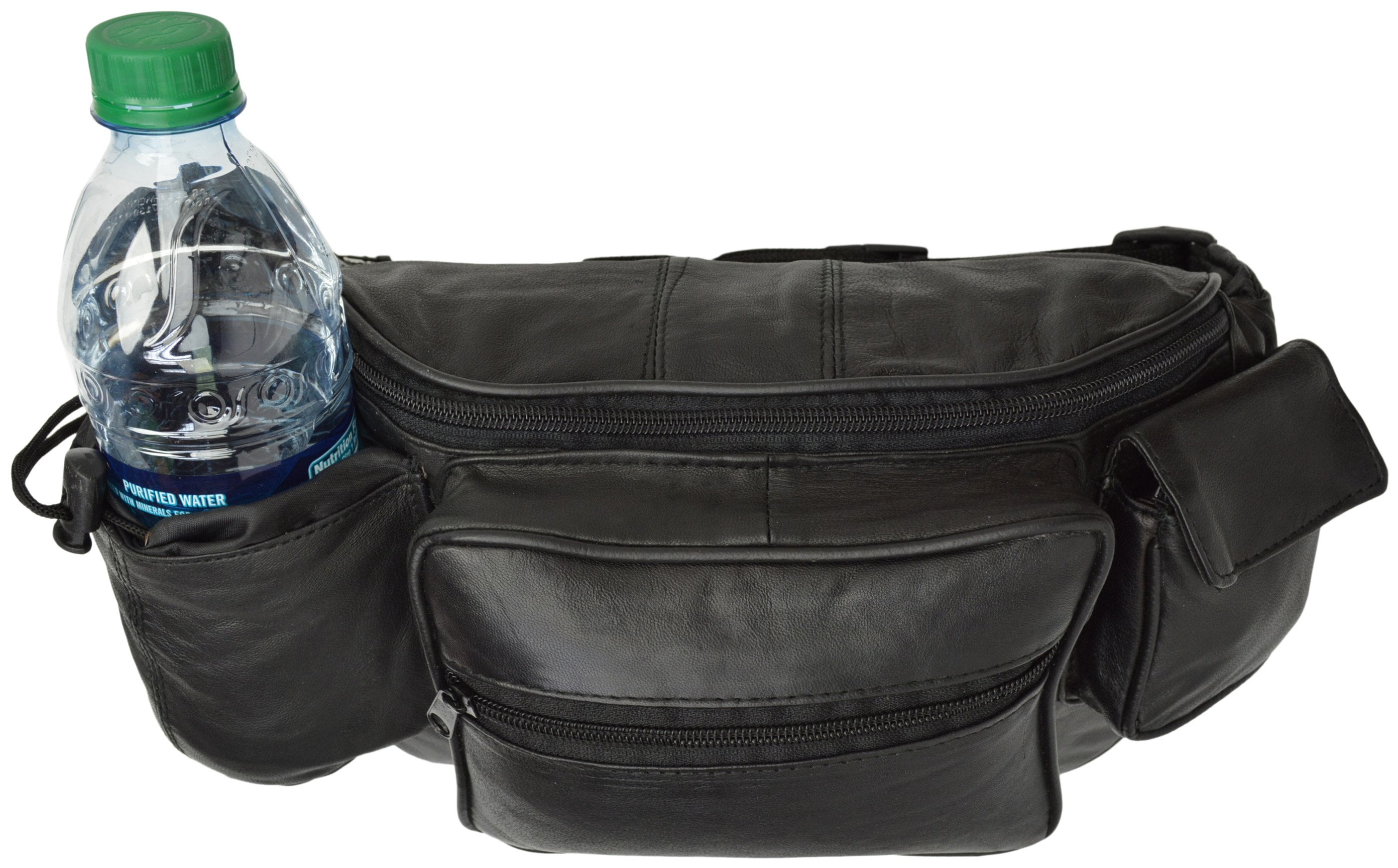 New Black Leather FANNY PACK Waist Belt Bag BOTTLE HOLDER Purse Hip Pouch Travel 