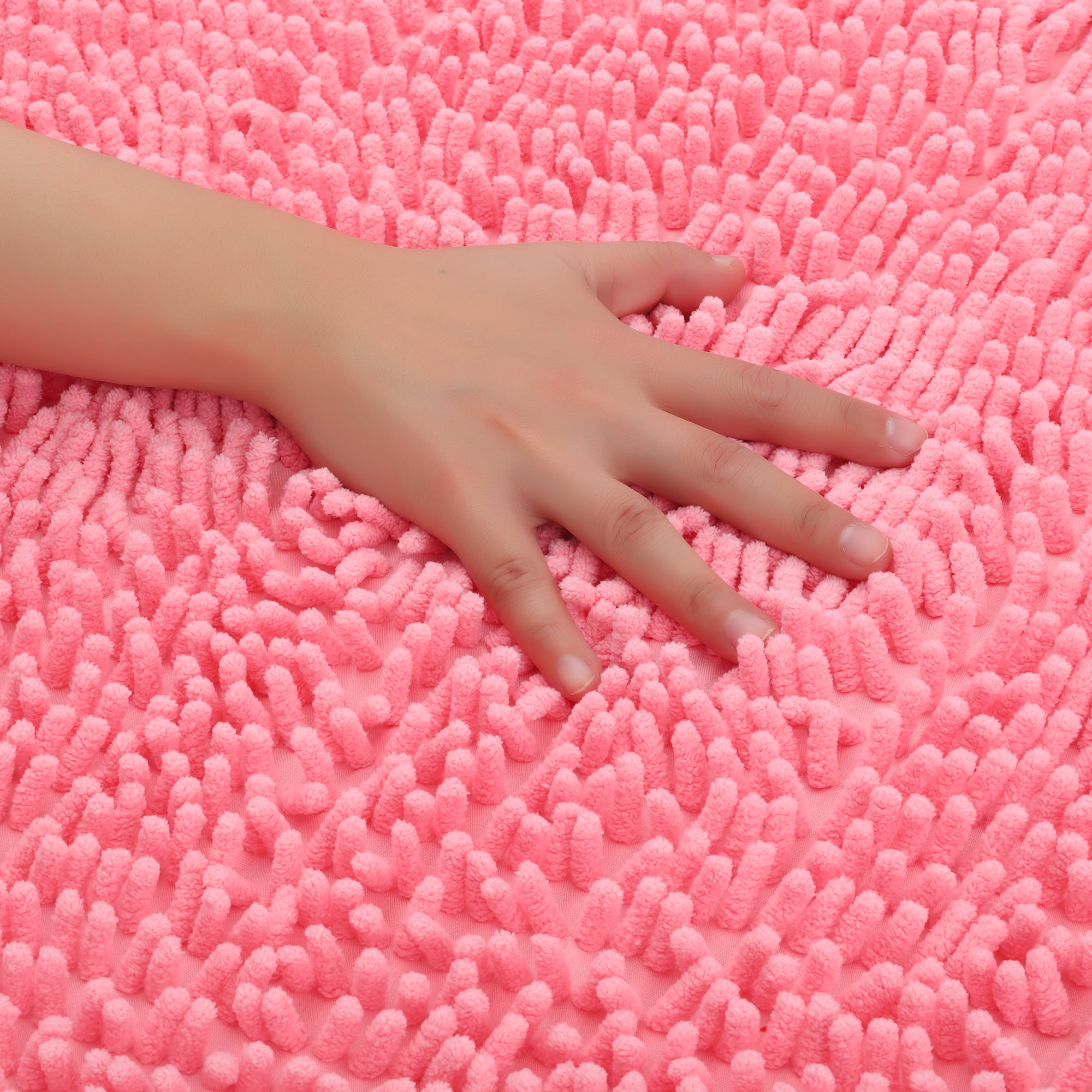 Unique Bargains Heart Shaped Chenille Bath Rugs Soft Shaggy Bath Mat Pink 28" x 32"