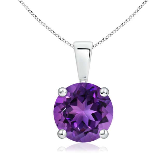 Angara Collier en Améthyste Naturelle - Pendentif Solitaire en Améthyste 1.7 ct Rond à Griffes en Or Blanc 14K pour Femmes