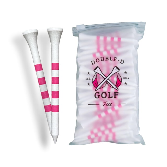 Tees de golf de bambú Double-D Golf, rosa y blanco a rayas