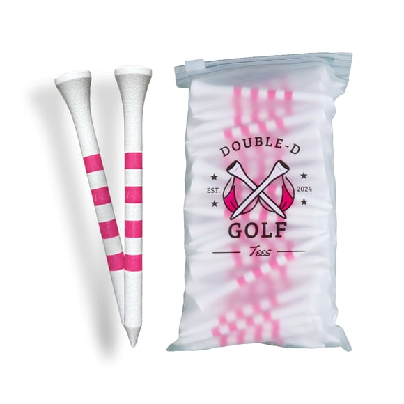 Tees de golf de bambú Double-D Golf, rosa y blanco a rayas
