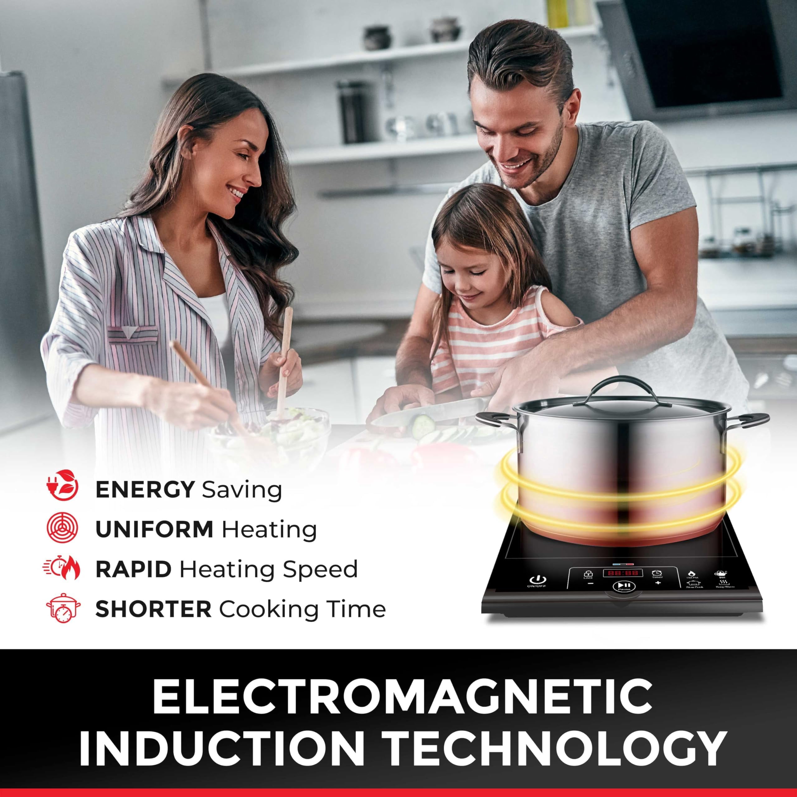 MÜELLERHOME RapidTherm Portable Induction Cooktop, 1800W Hot Plate Electric Stove Top Burner. 8 Temp Levels, Auto-Off & Pot Detection, LED Display, Child Lock, 4 Programs, Burners for Cooking