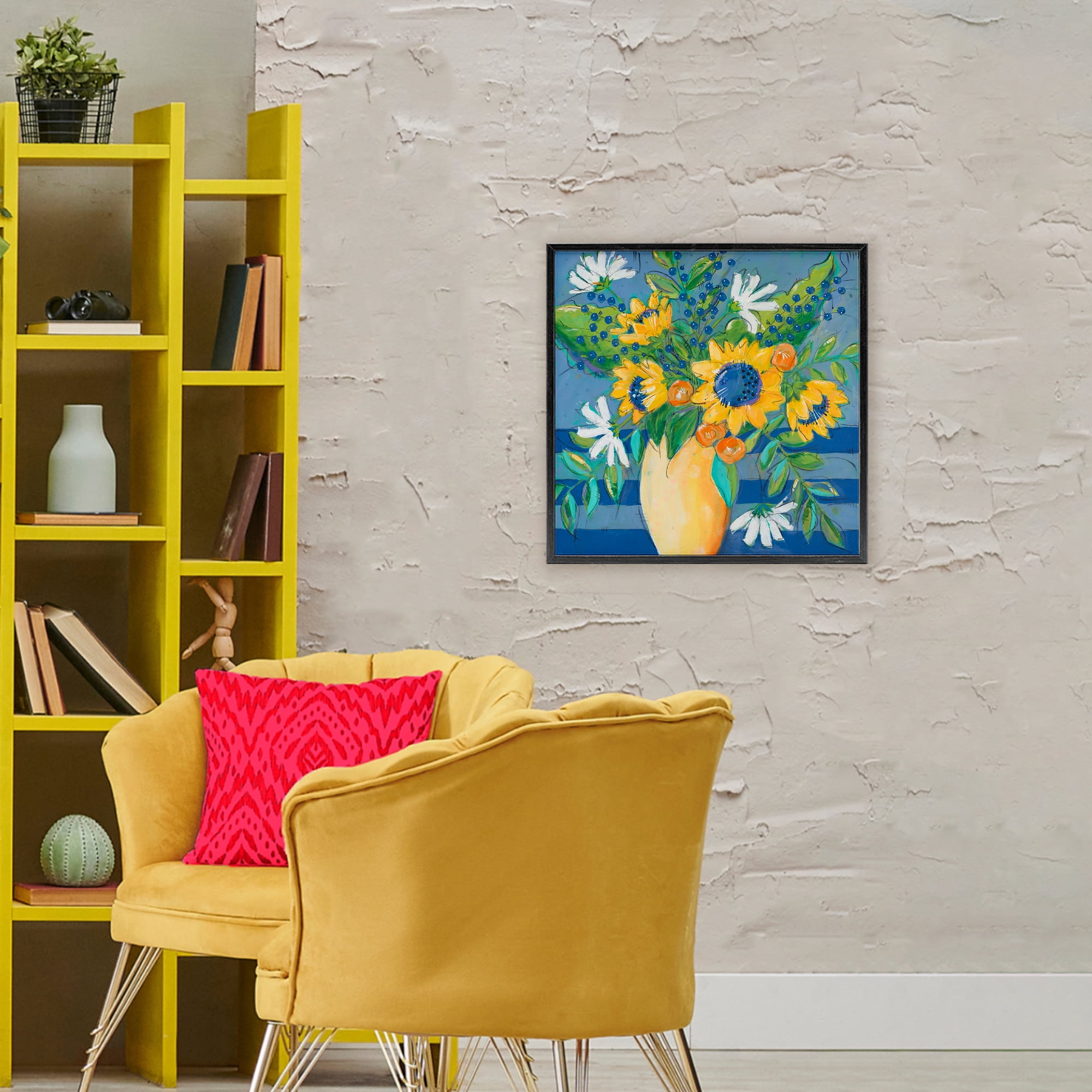 Stupell Industries Floral Bursts Among The Blue Black Framed Giclee Art, design by Krinlox