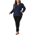 thumbnail image 2 of Agnes Orinda Women's Plus Size Tops Dressy Casual V Neck Long Sleeve Hollow Blouses Trendy T Shirts Loose Tunic 1X Navy Blue, 2 of 6